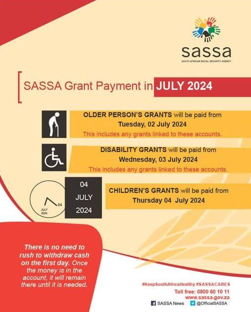 SASSA Payment Dates For July 2024